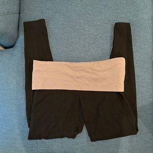 Pink Yoga Leggings W/Grey Waist-band Fold Over